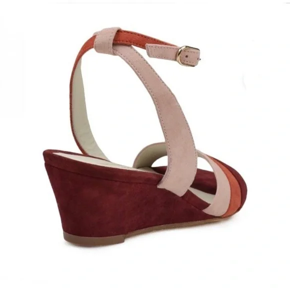 Bruno Magli CECI SUEDE WEDGE SANDAL-RUST COMBO NIB